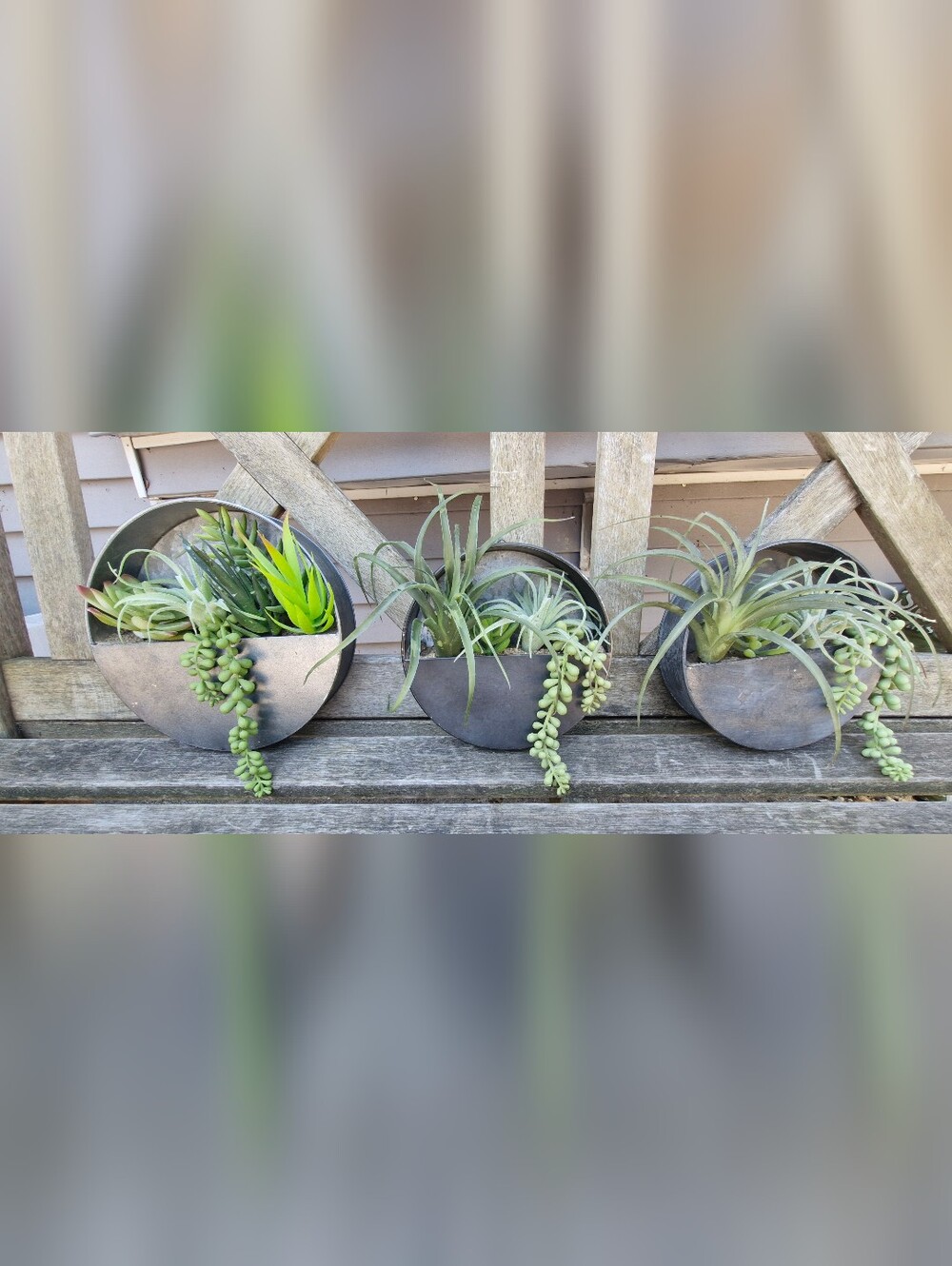 Hobby Lobby Set of 3 Metal Half Moon Wall Planters w/ Faux Succulents Home Decor